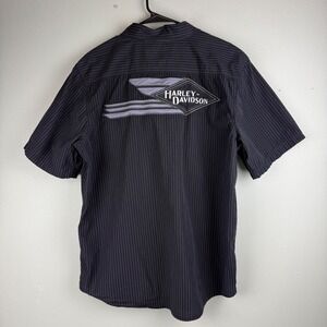 Harley Davidson Mens Pinstripe Short Sleeve Button Down Shirt Black Large